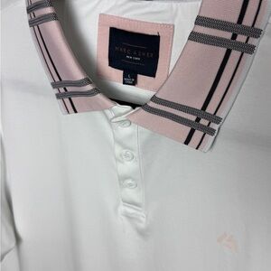 White Polo Shirt with Pink Collar